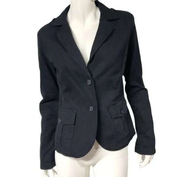 James Perse Workwear Black Tailored Denim Jacket Cargo Pockets Women's M - Picture 1 of 10